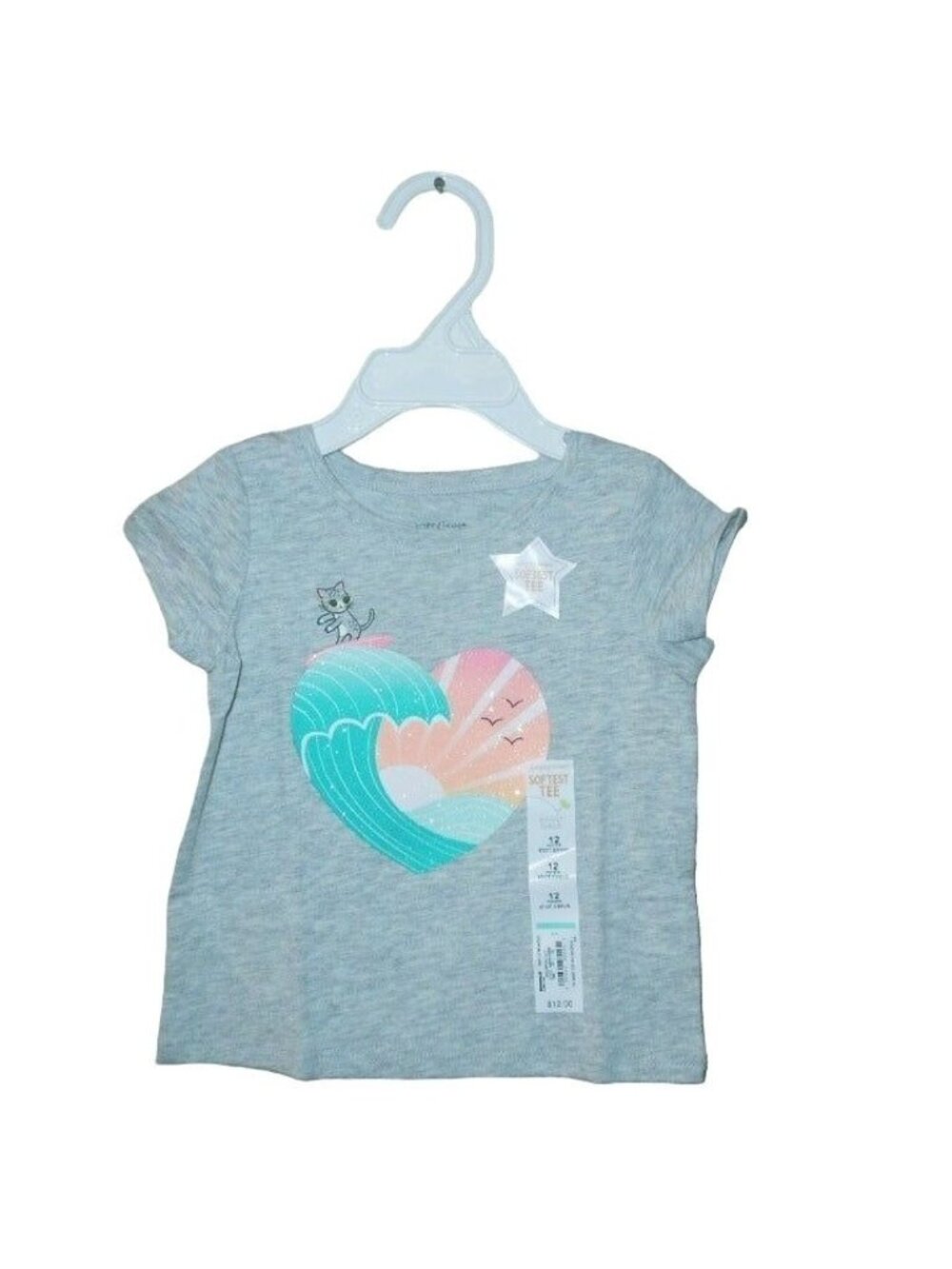 Jumping Beans Toddler Softest Tee Surf Cat Wave Size 12M